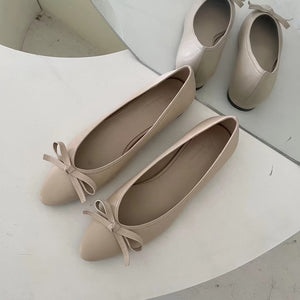 Ribbon Bow Block Low Heel Pumps