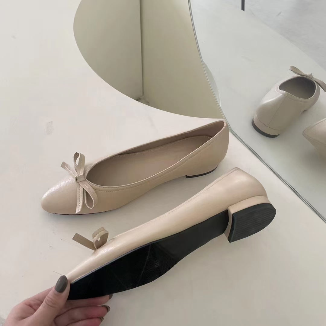 Ribbon Bow Block Low Heel Pumps