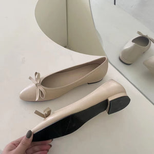 Ribbon Bow Block Low Heel Pumps