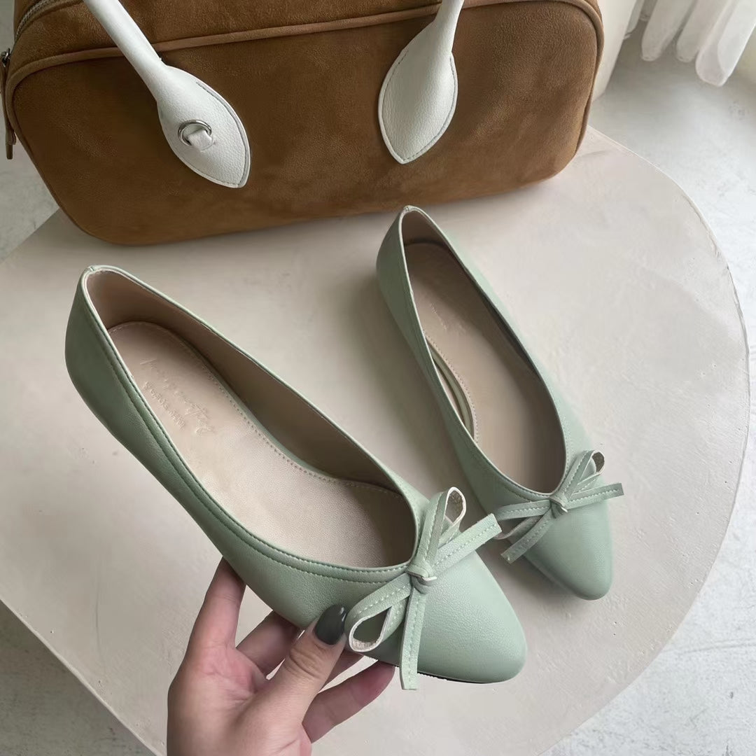 Ribbon Bow Block Low Heel Pumps