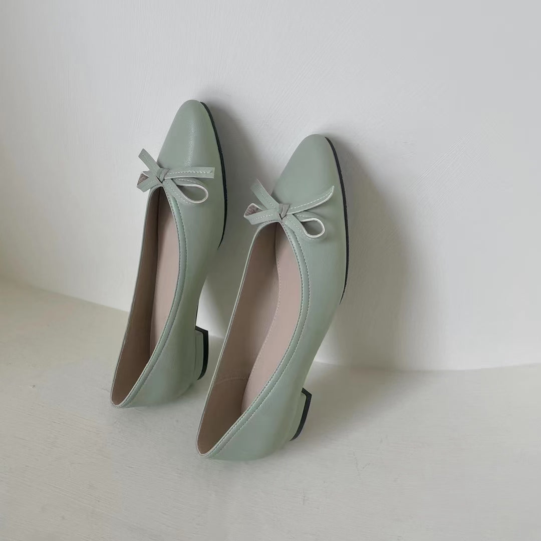 Ribbon Bow Block Low Heel Pumps