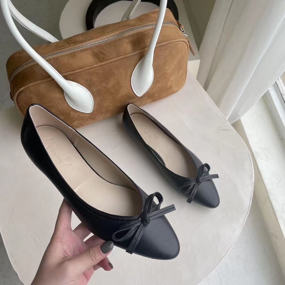 Ribbon Bow Block Low Heel Pumps