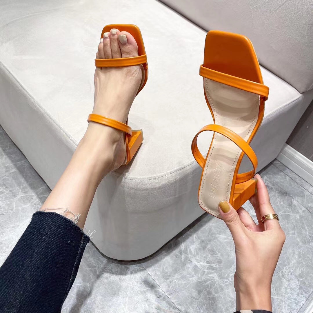 Strappy Open Toe Block Heel Sandals