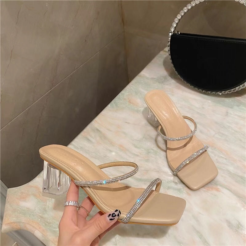 Strappy Blings Transparent Heel Slip On