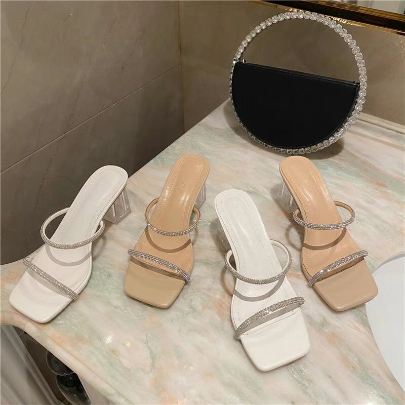 Strappy Blings Transparent Heel Slip On