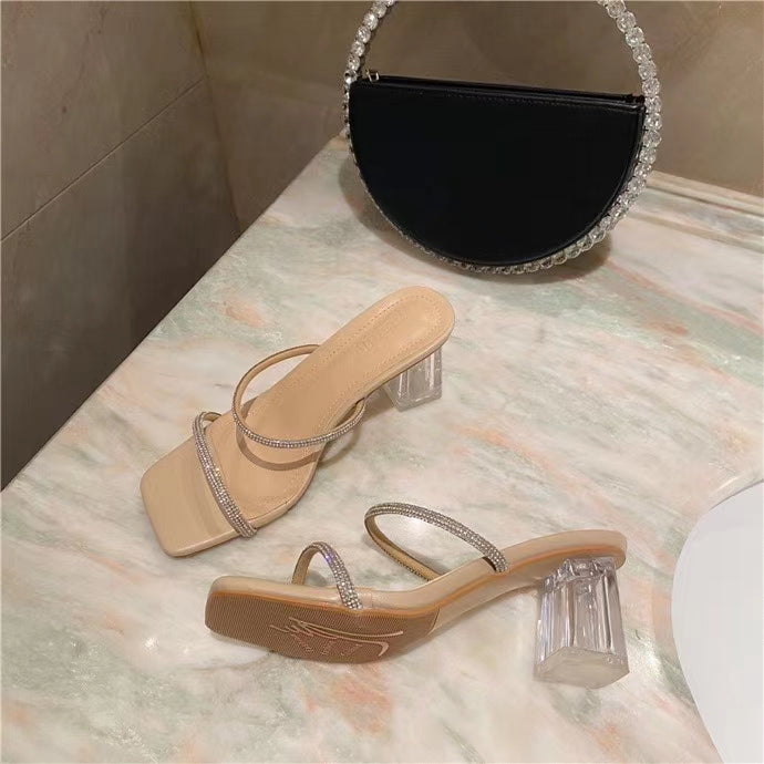 Strappy Blings Transparent Heel Slip On