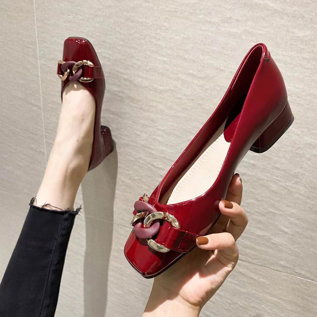 Angelo Dual Tone Buckle Patent Low Heel