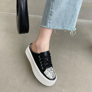 Marissa Bling Embellishments Calf Leather Slip On Sneakers