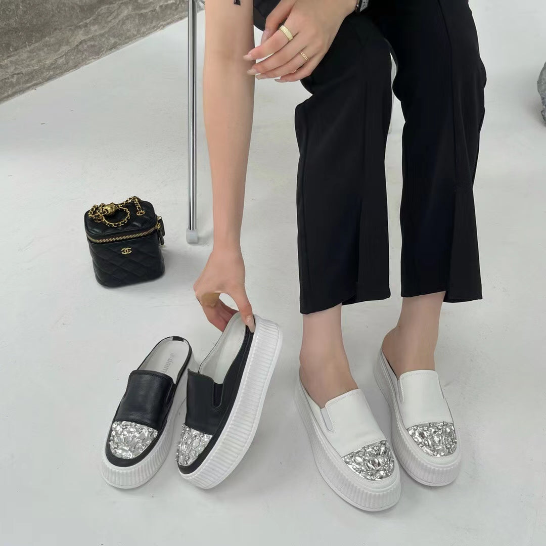 Brielle Bling Toe Cap Calf Leather Slip On Sneakers