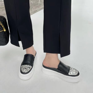 Brielle Bling Toe Cap Calf Leather Slip On Sneakers