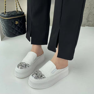Brielle Bling Toe Cap Calf Leather Slip On Sneakers