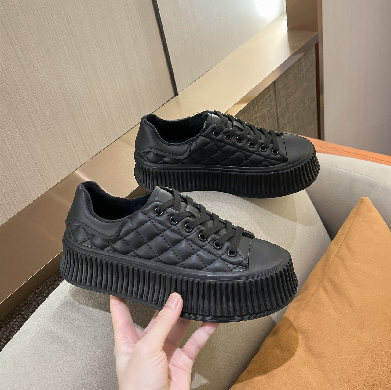 Ashton Checkered Lace Up Calf Leather Sneakers