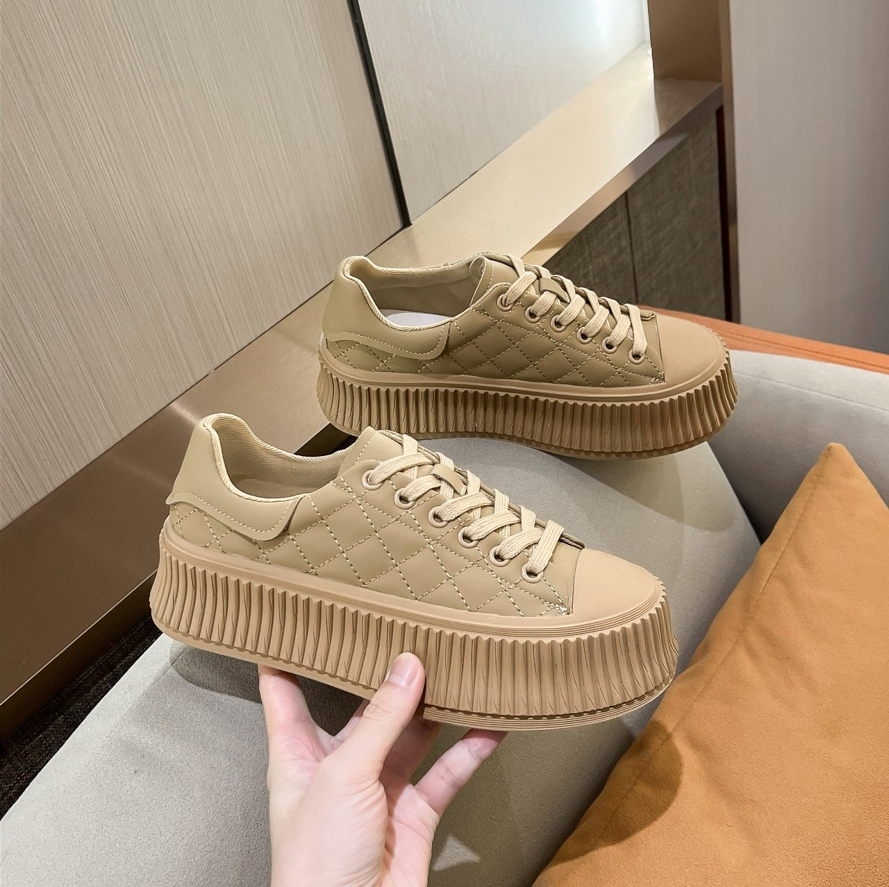 Ashton Checkered Lace Up Calf Leather Sneakers