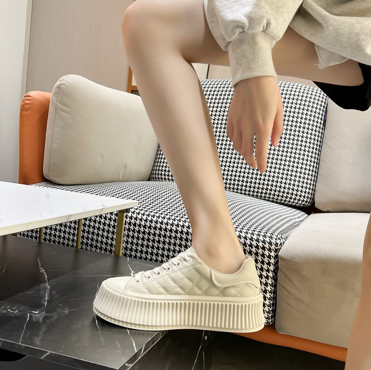 Ashton Checkered Lace Up Calf Leather Sneakers