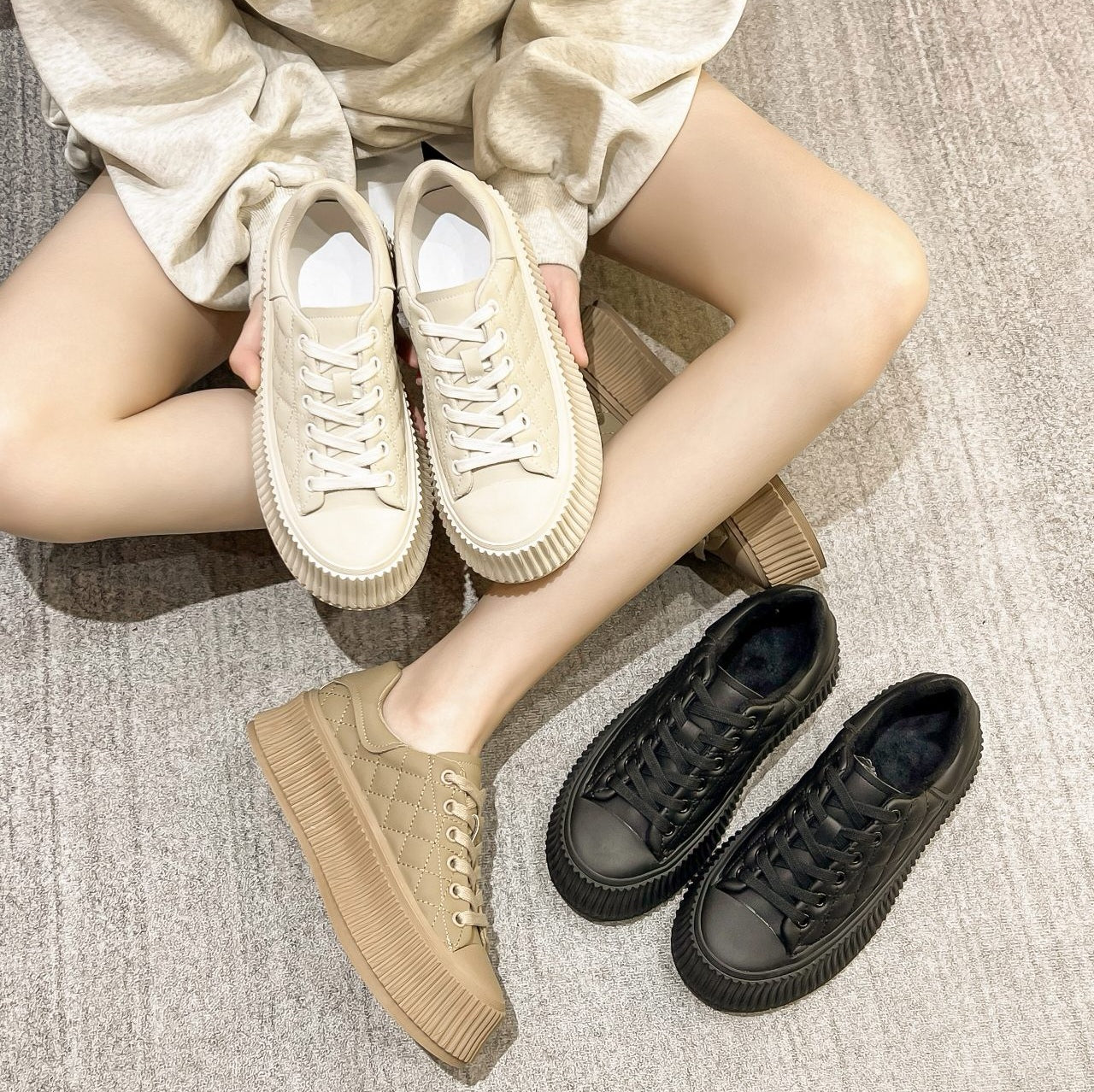 Ashton Checkered Lace Up Calf Leather Sneakers