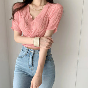 Twist Front Button Down Knit Top