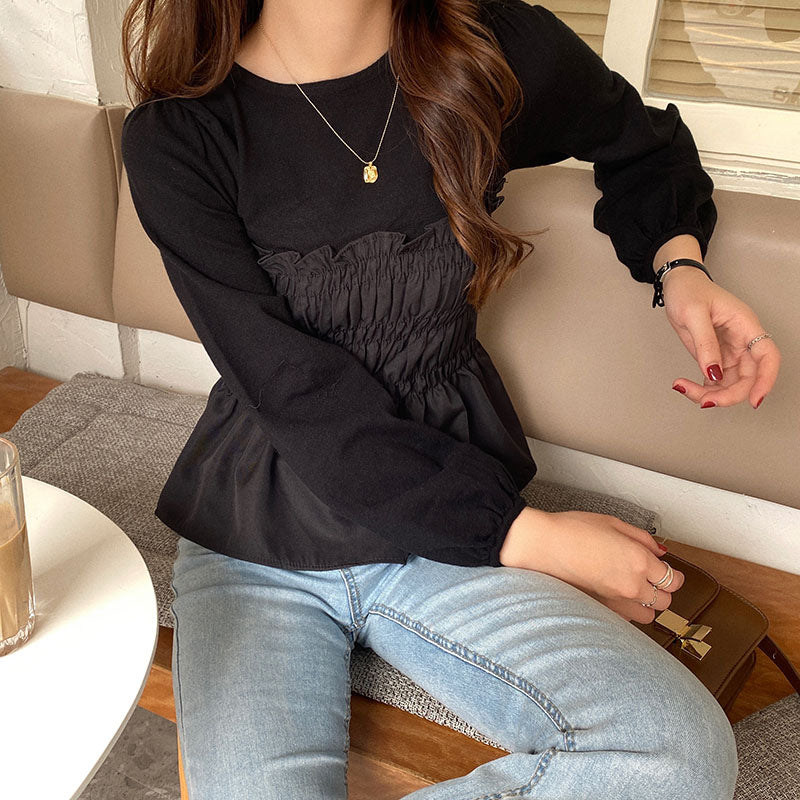 Gathered Babydoll Long Sleeve Top