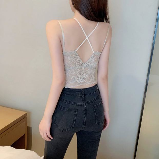 Lace Scallop Hem Cross Back Bralette