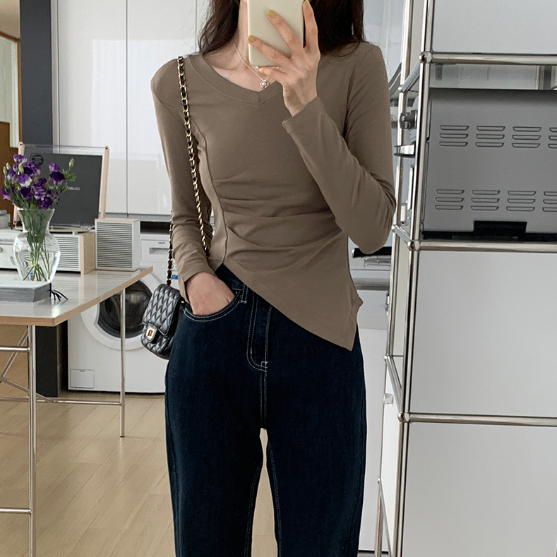 Brianna Side Pleats V-Neck Long Sleeve Top