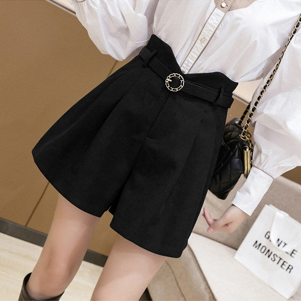 Belted Pleated High Waist Shorts