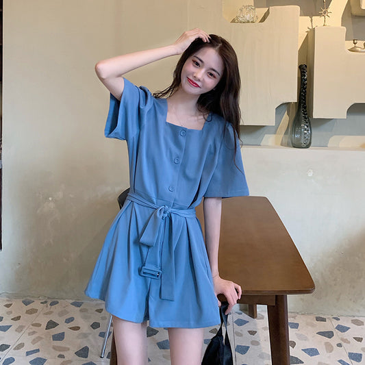 Square Collar Puff Sleeve Romper