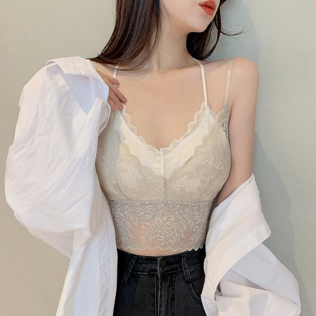 Lace Scallop Hem Cross Back Bralette