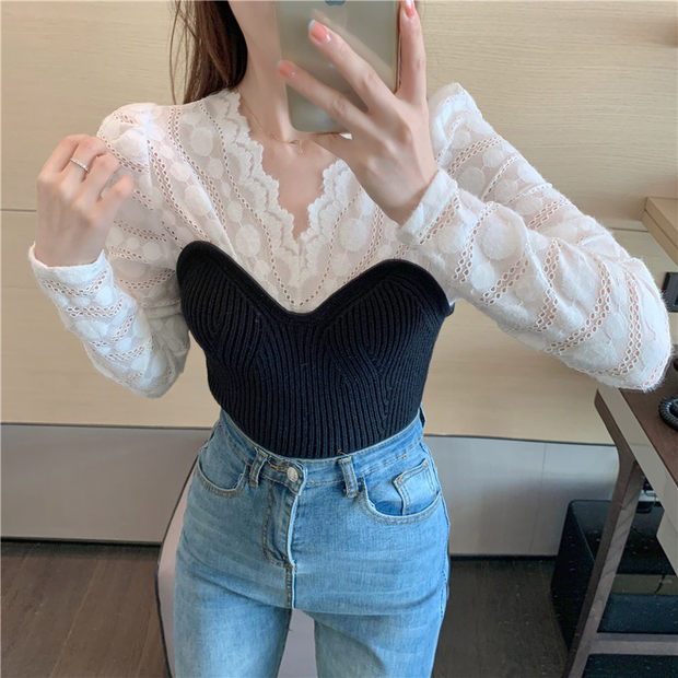 Eyelet Faux 2pcs Knit Top