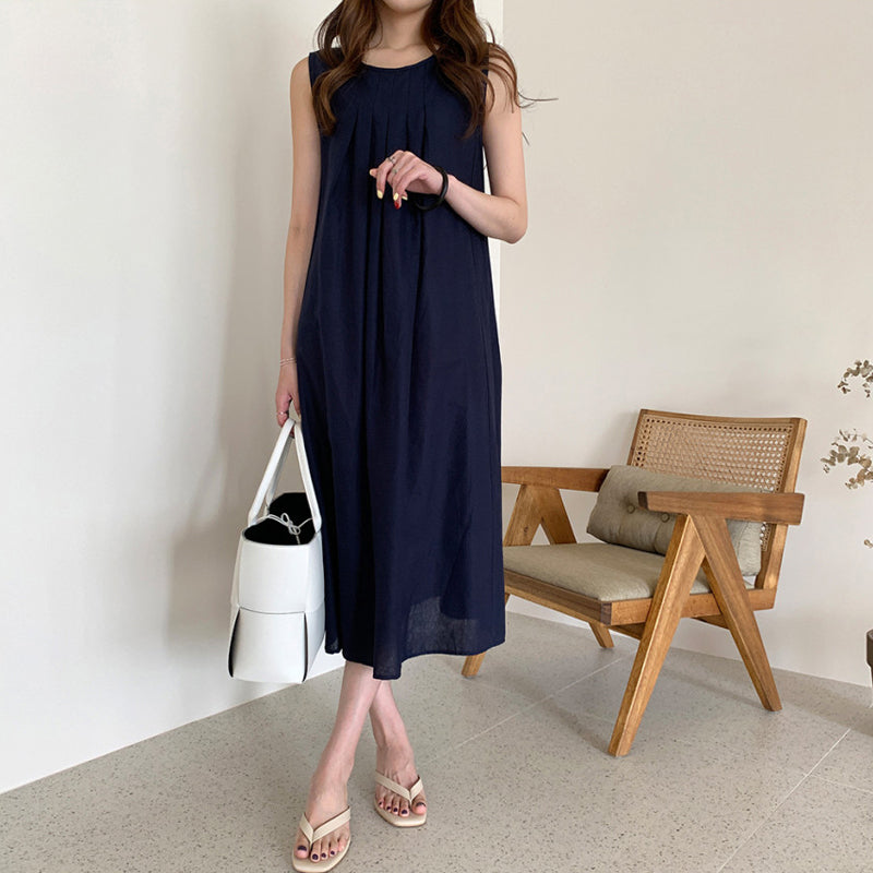 Sleeveless Cotton Linen Shift Dress