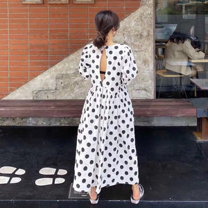 Polka Dot Puff Sleeve Maxi Dress