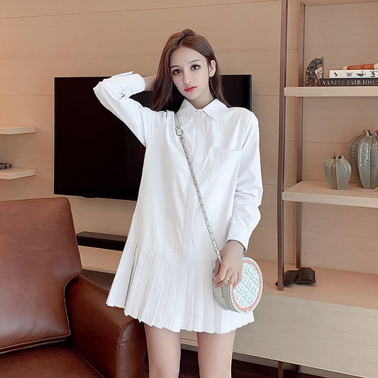 Pleated Hem Shirt Dress