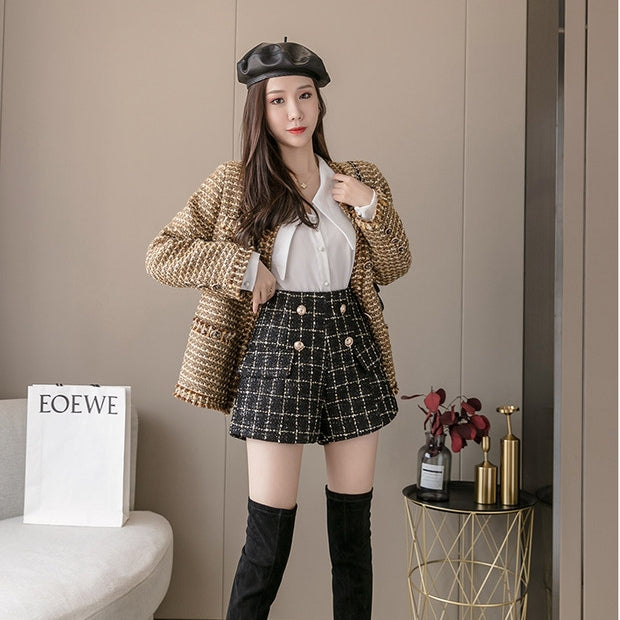 Tweed High Waist Side Fake Pocket Shorts