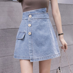 High Waist Denim A-Line Skirt