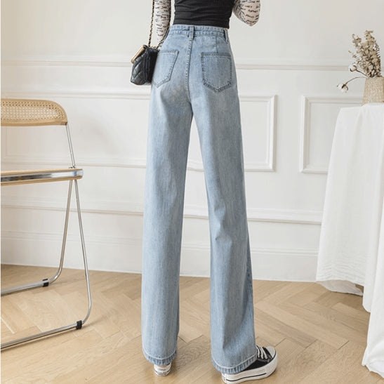 Wide Leg Button Down Front Pocket Denim Jeans