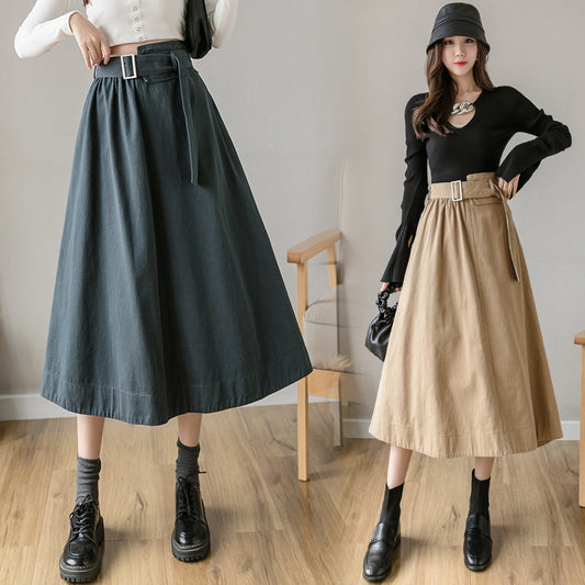 Mid Length High Waisted A-Line Skirt