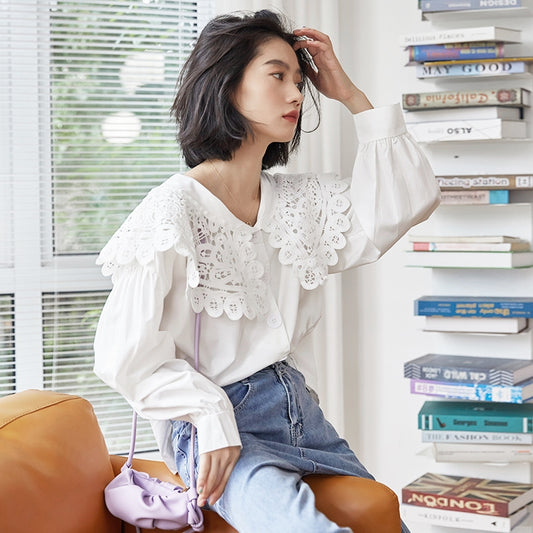 Crochet Lace Sailor Button Down Shirt