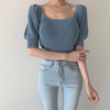 Square Collar Bubble Sleeve Knit Top