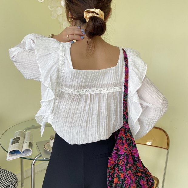 Ruffle Sleeve Crochet Lace Blouse