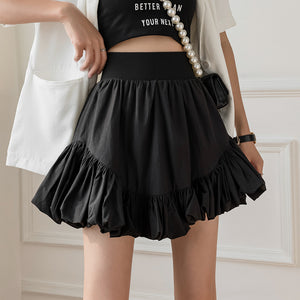 Bubble Ruffle Hem Elastic Waistband Skirt