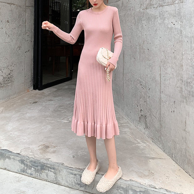 Pastel Hues Long Sleeve Knit Dress