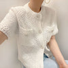 Short Sleeve Round Neck Button Down Sweater Top