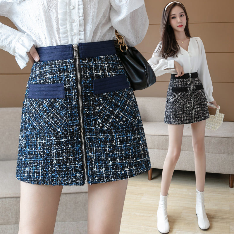 Tweed Front Zip Skirt