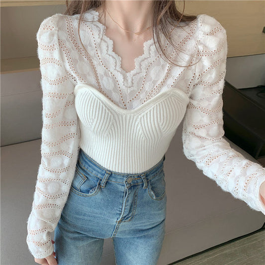 Eyelet Faux 2pcs Knit Top