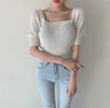 Square Collar Bubble Sleeve Knit Top