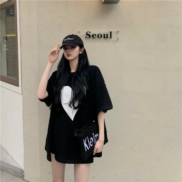 Heart Shaped Side Slit Oversized Tee