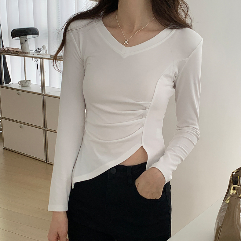 Brianna Side Pleats V-Neck Long Sleeve Top
