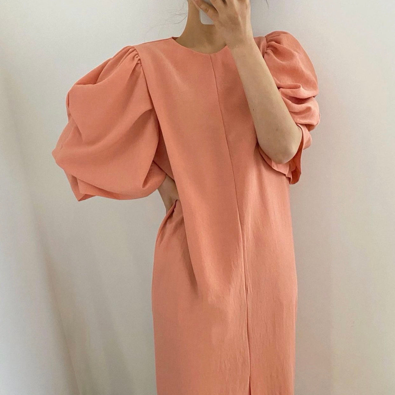 Puff Sleeve Front Slit Maxi Dress