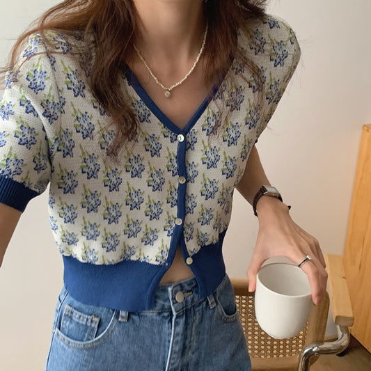 Floral Button Down Knit Top