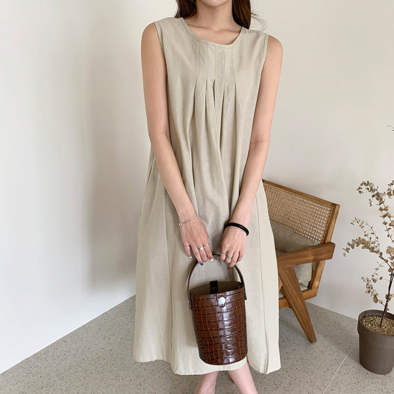 Sleeveless Cotton Linen Shift Dress