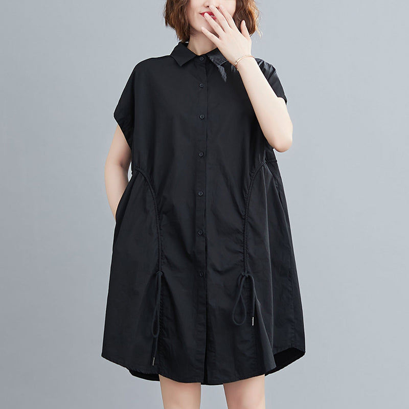 Drawstring Gathered Shirt Dress