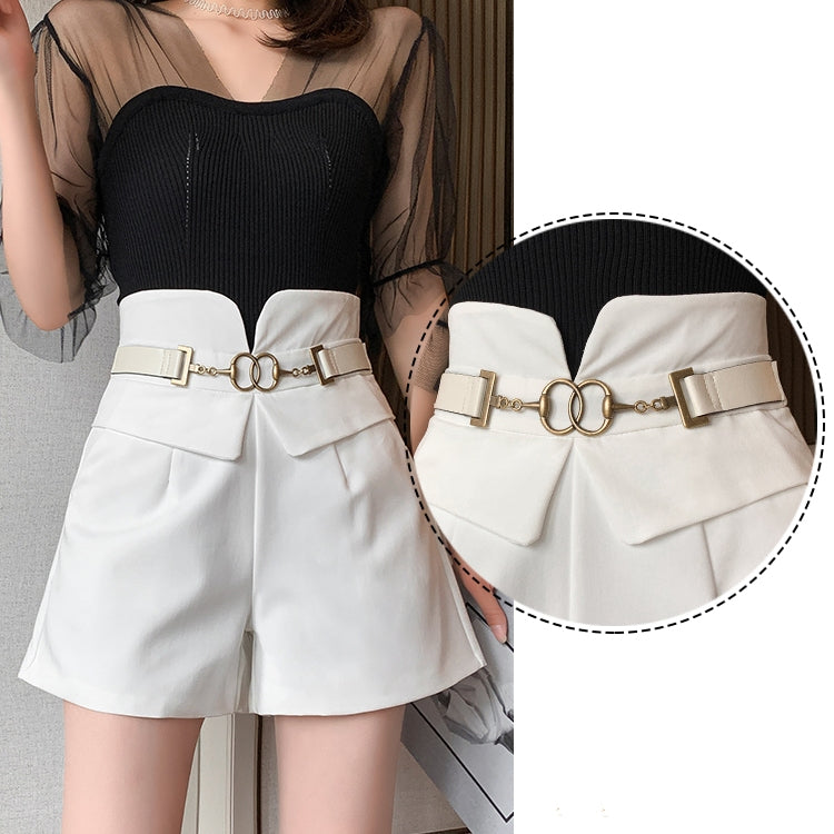 PU Leather Faux Belt Buckle High Waist Shorts